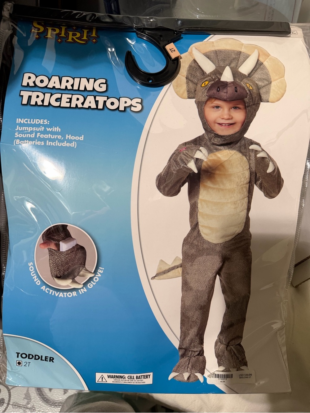 Spirit Gray and Cream Roaring Triceratops Toddler Costume